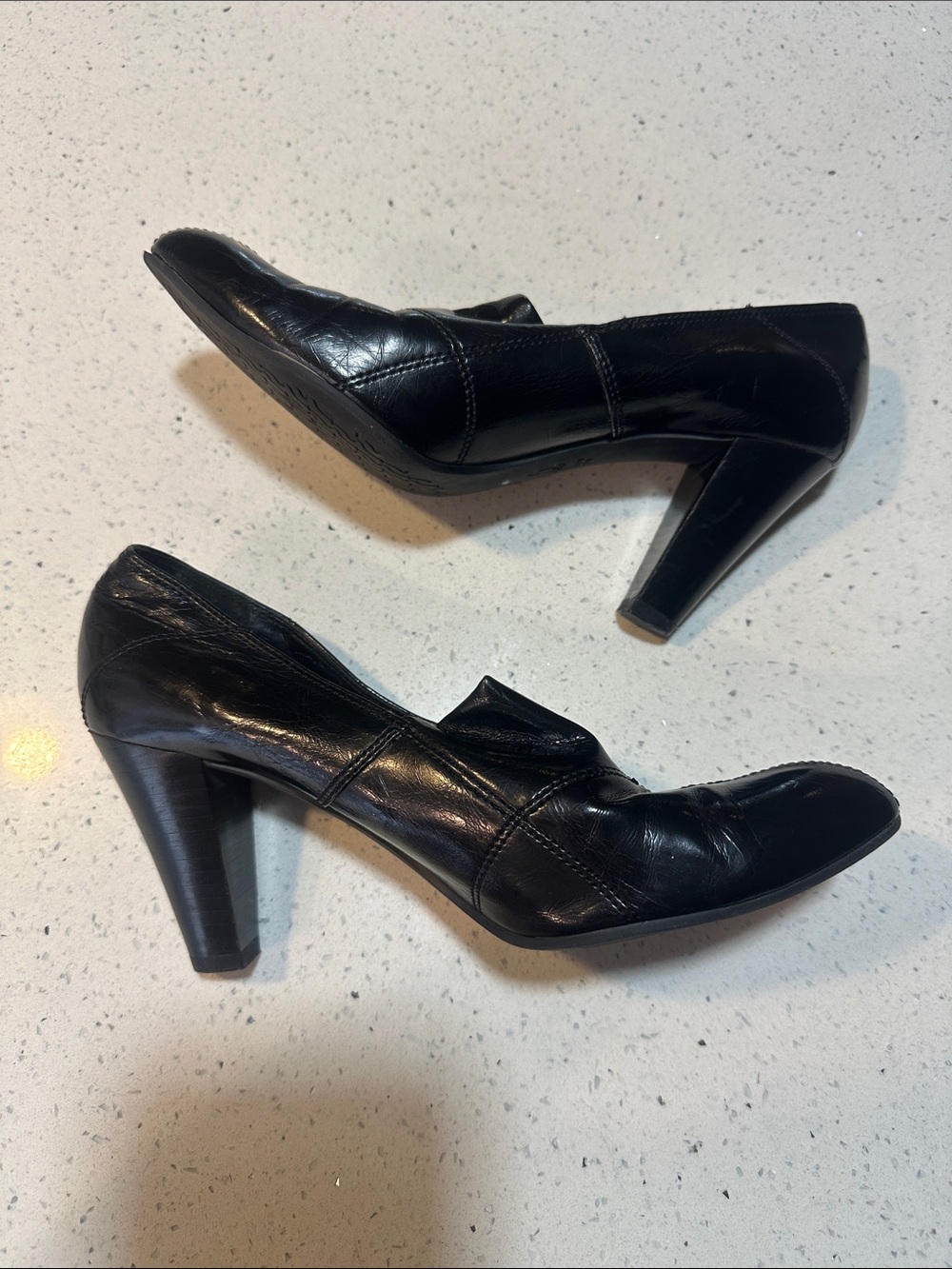 Franco Sarto The Artist’s Collection Black Leather Block Heel Pumps Size 8